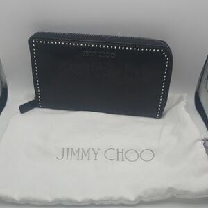 Jimmy Choo Black Long Zip Wallet W/ Silver Studs (EUC)(DUSTY)🖤🩶🖤